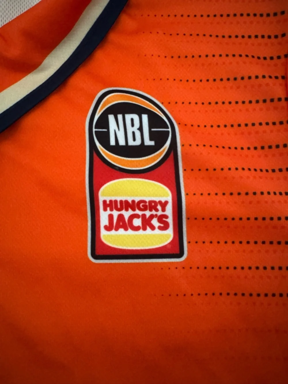Champion Orange NBL Basketball Tiapans Jersey with NBL and Hungry Jack's Logos - Picture 3 of 4